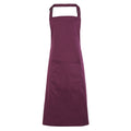 Aubergine - Front - Premier Ladies-Womens Colours Bip Apron With Pocket - Workwear (Pack of 2)