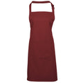 Burgundy - Front - Premier Ladies-Womens Colours Bip Apron With Pocket - Workwear (Pack of 2)