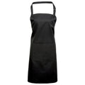 Black - Front - Premier Ladies-Womens Colours Bip Apron With Pocket - Workwear (Pack of 2)