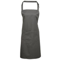 Dark Grey - Front - Premier Ladies-Womens Colours Bip Apron With Pocket - Workwear (Pack of 2)
