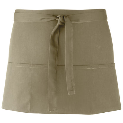 Olive - Front - Premier Ladies-Womens Colours 3 Pocket Apron - Workwear (Pack of 2)