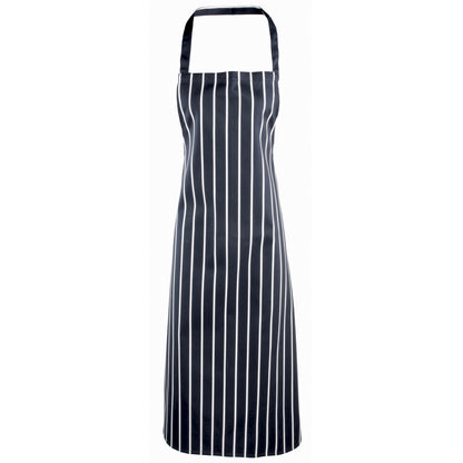 Navy-White - Front - Premier Ladies-Womens Stripe Apron - Workwear (Butchers Style) (Pack of 2)