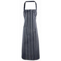 Black- Grey - Front - Premier Ladies-Womens Stripe Apron - Workwear (Butchers Style) (Pack of 2)