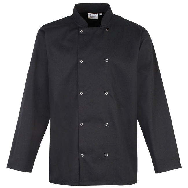 Black - Front - Premier Studded Front Long Sleeve Chefs Jacket - Chefswear (Pack of 2)