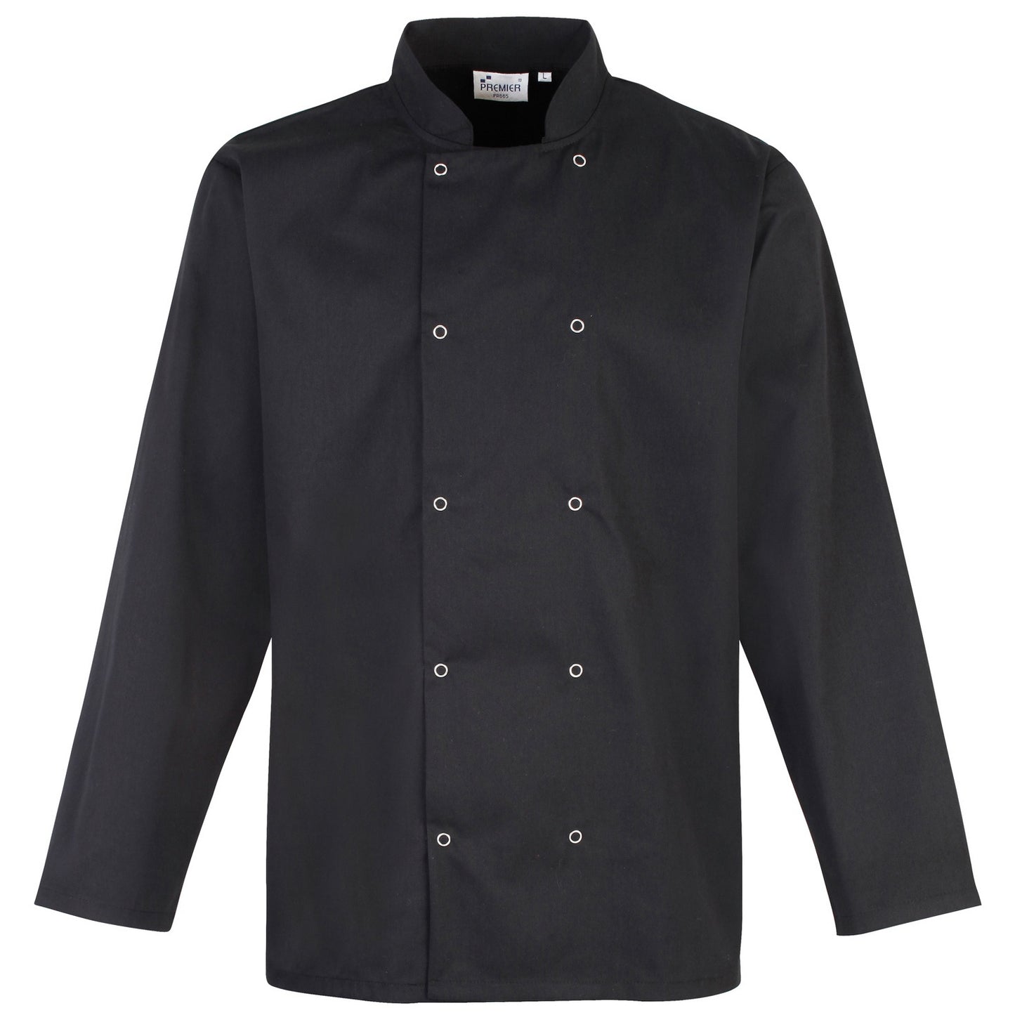 Black - Front - Premier Studded Front Long Sleeve Chefs Jacket - Chefswear (Pack of 2)