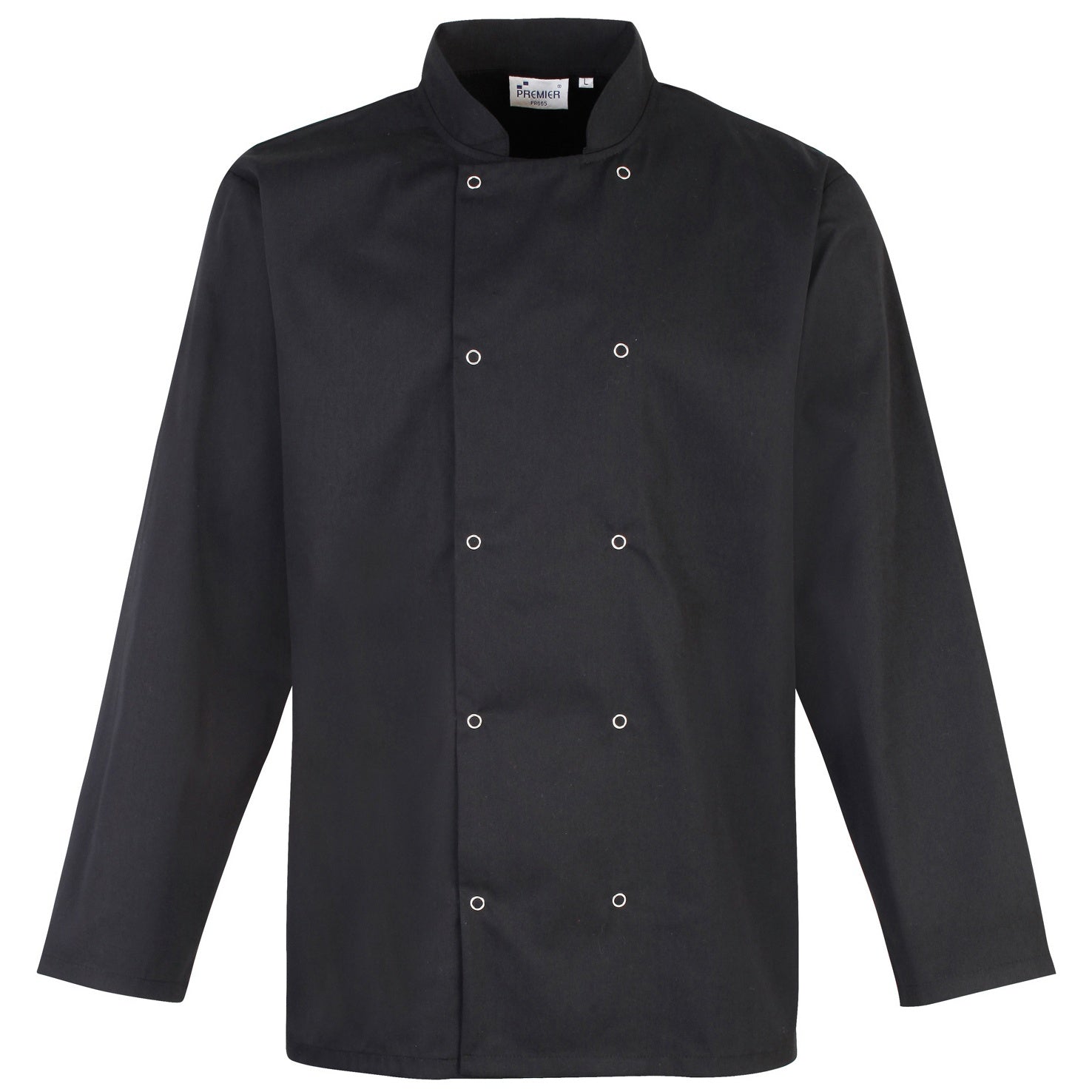 Black - Front - Premier Studded Front Long Sleeve Chefs Jacket - Chefswear (Pack of 2)