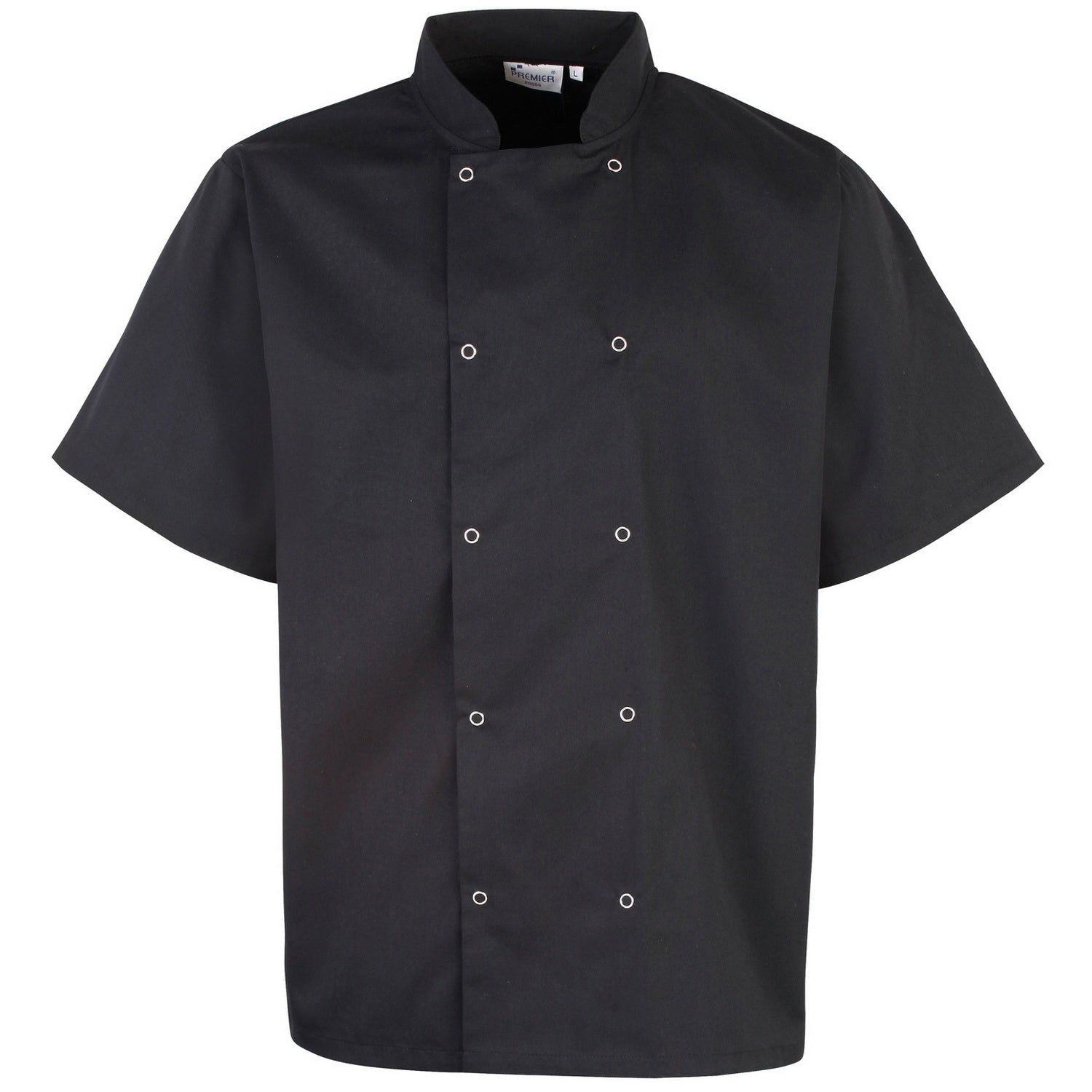Black - Front - Premier Unisex Studded Front Short Sleeve Chefs Jacket (Pack of 2)
