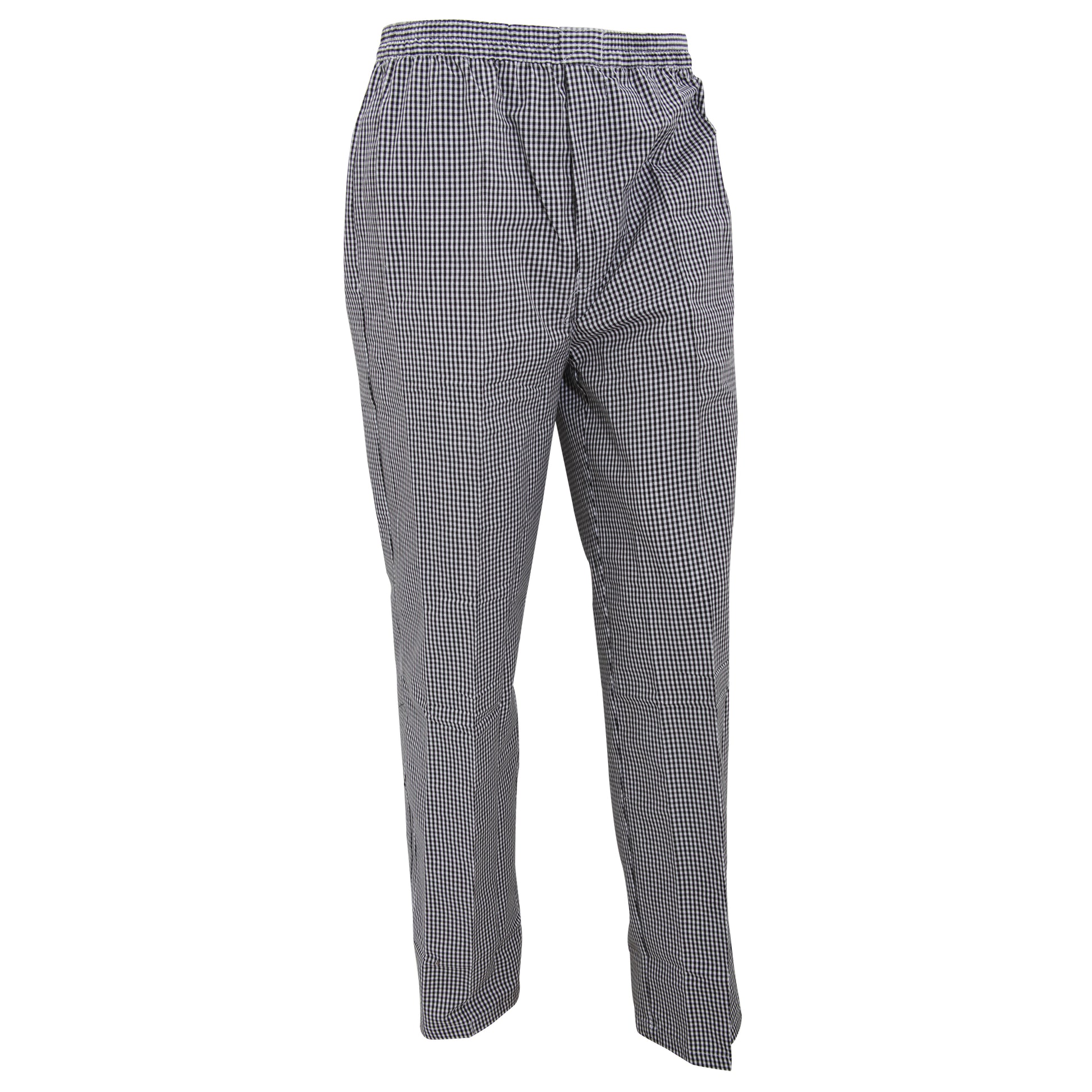Black-White Check - Front - Premier Unisex Pull-on Chefs Trousers - Catering Workwear (Pack of 2)