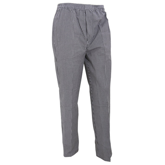 Black-White Check - Front - Premier Unisex Pull-on Chefs Trousers - Catering Workwear (Pack of 2)