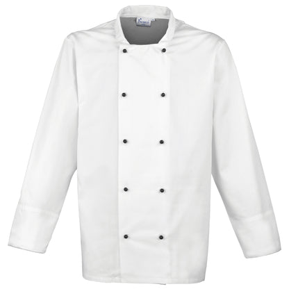 White - Front - Premier Unisex Cuisine Long Sleeve Chefs Jacket (Pack of 2)
