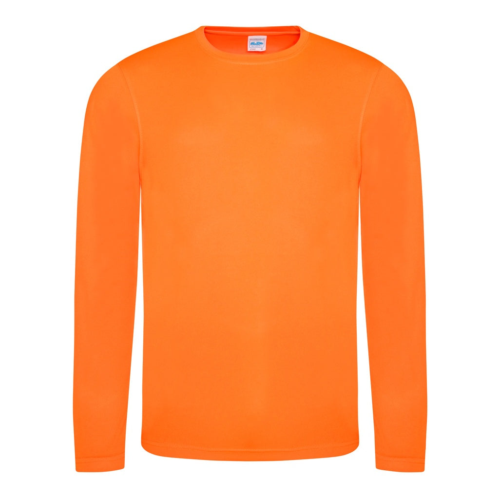 Electric Orange - Front - AWDis Just Cool Mens Long Sleeve Cool Sports Performance Plain T-Shirt