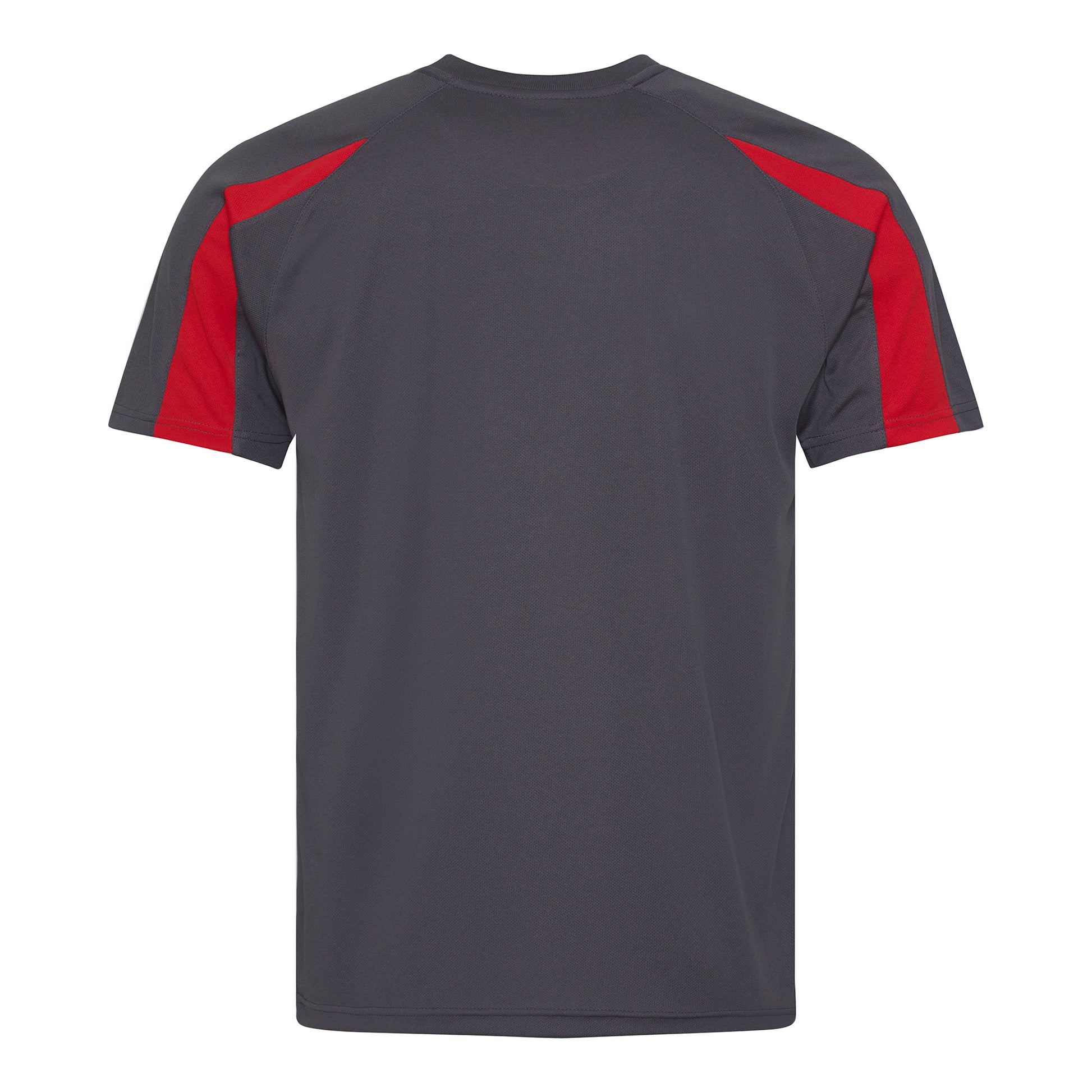 Charcoal- Fire Red - Back - Just Cool Mens Contrast Cool Sports Plain T-Shirt