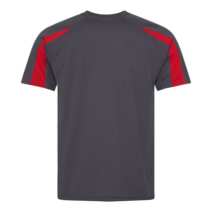 Charcoal- Fire Red - Back - Just Cool Mens Contrast Cool Sports Plain T-Shirt