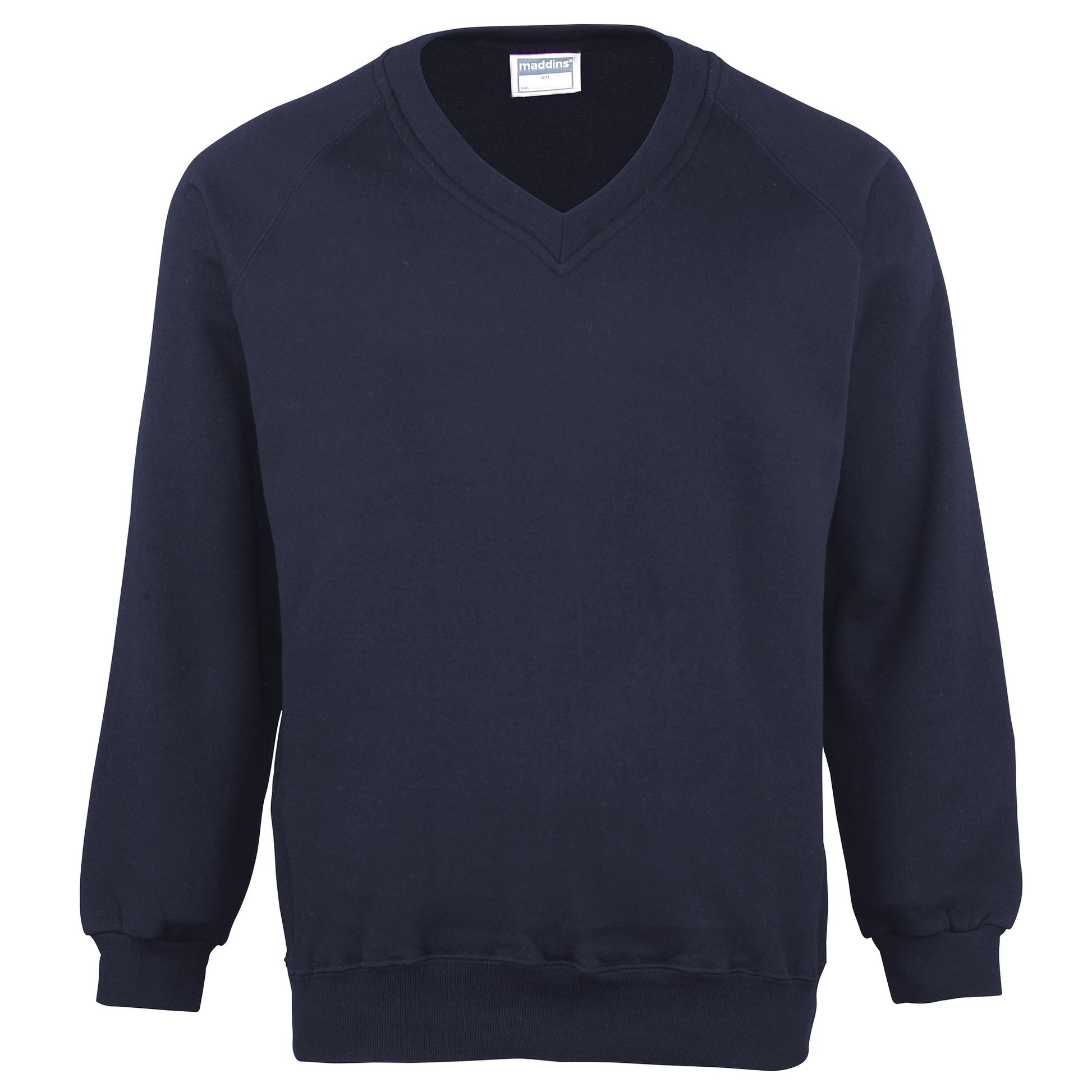 Navy - Front - Maddins Childrens Unisex Coloursure V-Neck Sweatshirt - Schoolwear (Pack of 2)