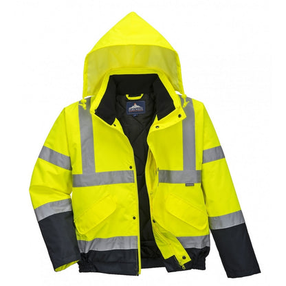 Hi-Vis Yellow- Navy - Front - Portwest Unisex Hi-Vis Bomber Jacket (S463) - Workwear - Safetywear (Pack of 2)