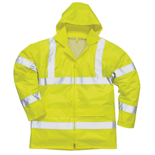 Yellow - Front - Portwest Hi-Vis Rain Jacket (H440) - Safetywear - Workwear (Pack of 2)