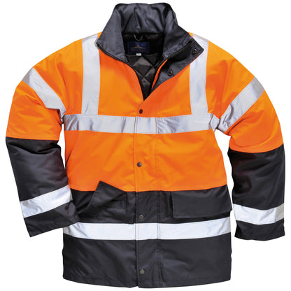 Orange-Navy - Front - Portwest Unisex Hard-wearing Hi Vis Traffic Jacket - Safetywear - Workwear (Pack of 2)