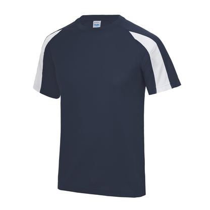 French Navy-Arctic White - Front - AWDis Just Cool Kids Unisex Contrast Plain Sports T-Shirt