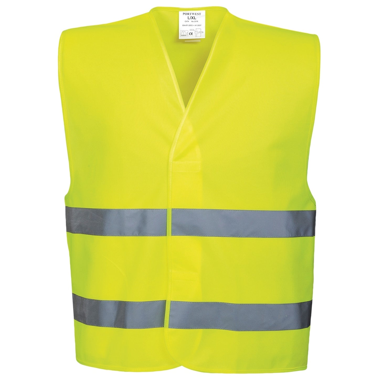 Yellow - Front - Portwest Unisex High Visibility Two Band Safety Work Vest (Pack of 2)