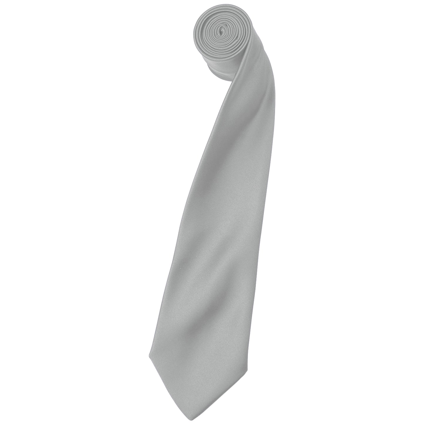 Silver Grey - Front - Premier Mens Plain Satin Tie (Narrow Blade) (Pack of 2)