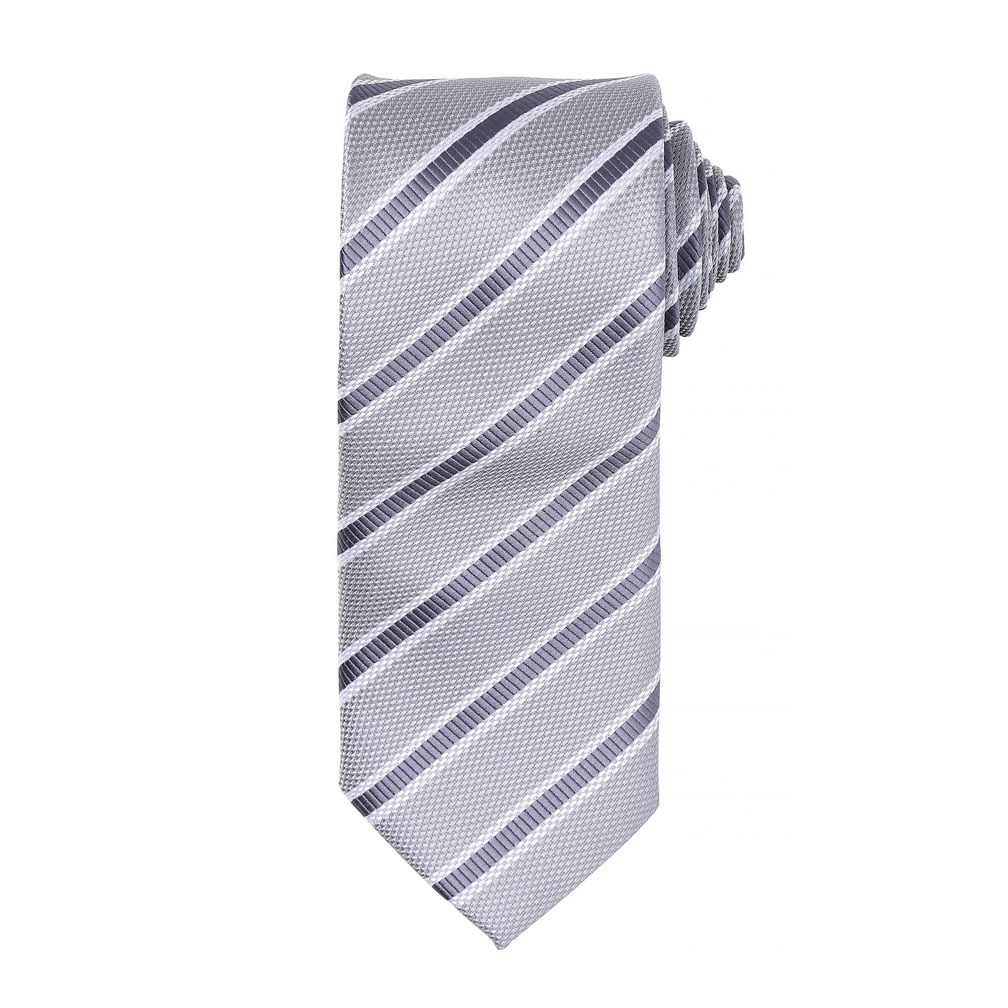 Silver-Dark Grey - Front - Premier Mens Waffle Stripe Formal Business Tie (Pack of 2)