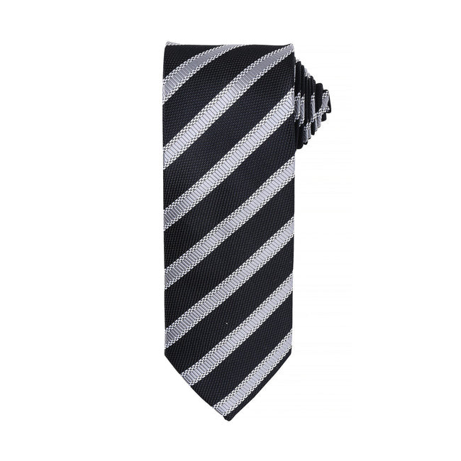 Black-Dark Grey - Front - Premier Mens Waffle Stripe Formal Business Tie (Pack of 2)