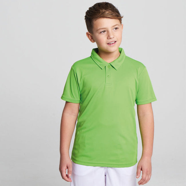 Lime - Side - AWDis Just Cool Kids Unisex Sports Polo Plain Shirt