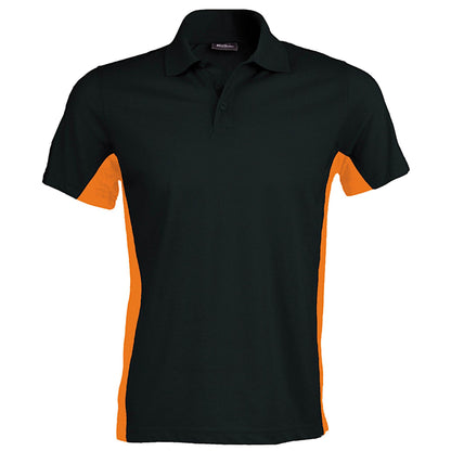 Black-Orange - Front - Kariban Mens Short Sleeve Flag Polo Shirt (Dual Colour)