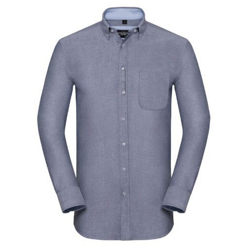 Oxford Navy-Oxford Blue - Front - Russell Collection Mens Long Sleeve Tailored Oxford shirt