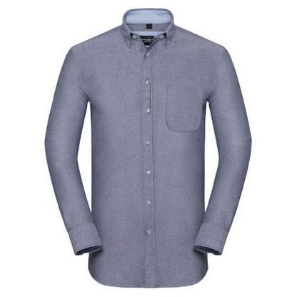 Oxford Navy-Oxford Blue - Front - Russell Collection Mens Long Sleeve Tailored Oxford shirt
