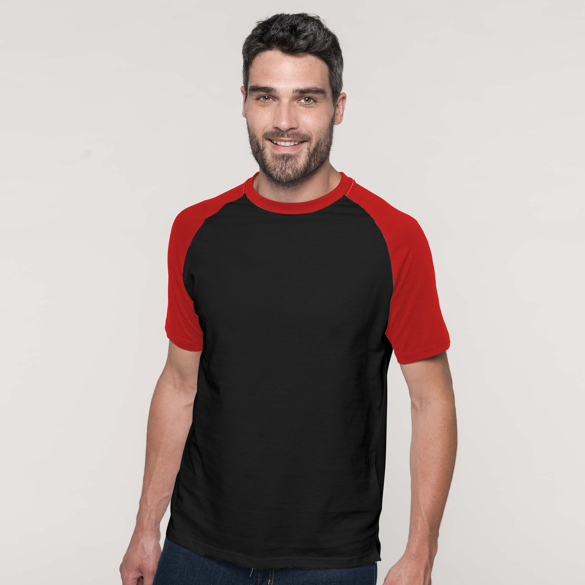White-Red - Side - Kariban Mens Short Sleeve Baseball T-Shirt