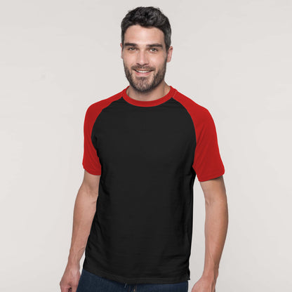 White-Red - Side - Kariban Mens Short Sleeve Baseball T-Shirt