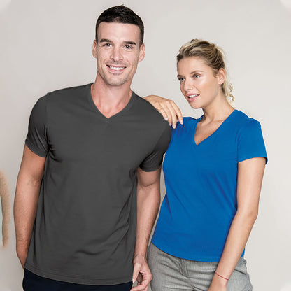 Grey - Back - Kariban Mens Short Sleeve V Neck Slim Fit T-Shirt