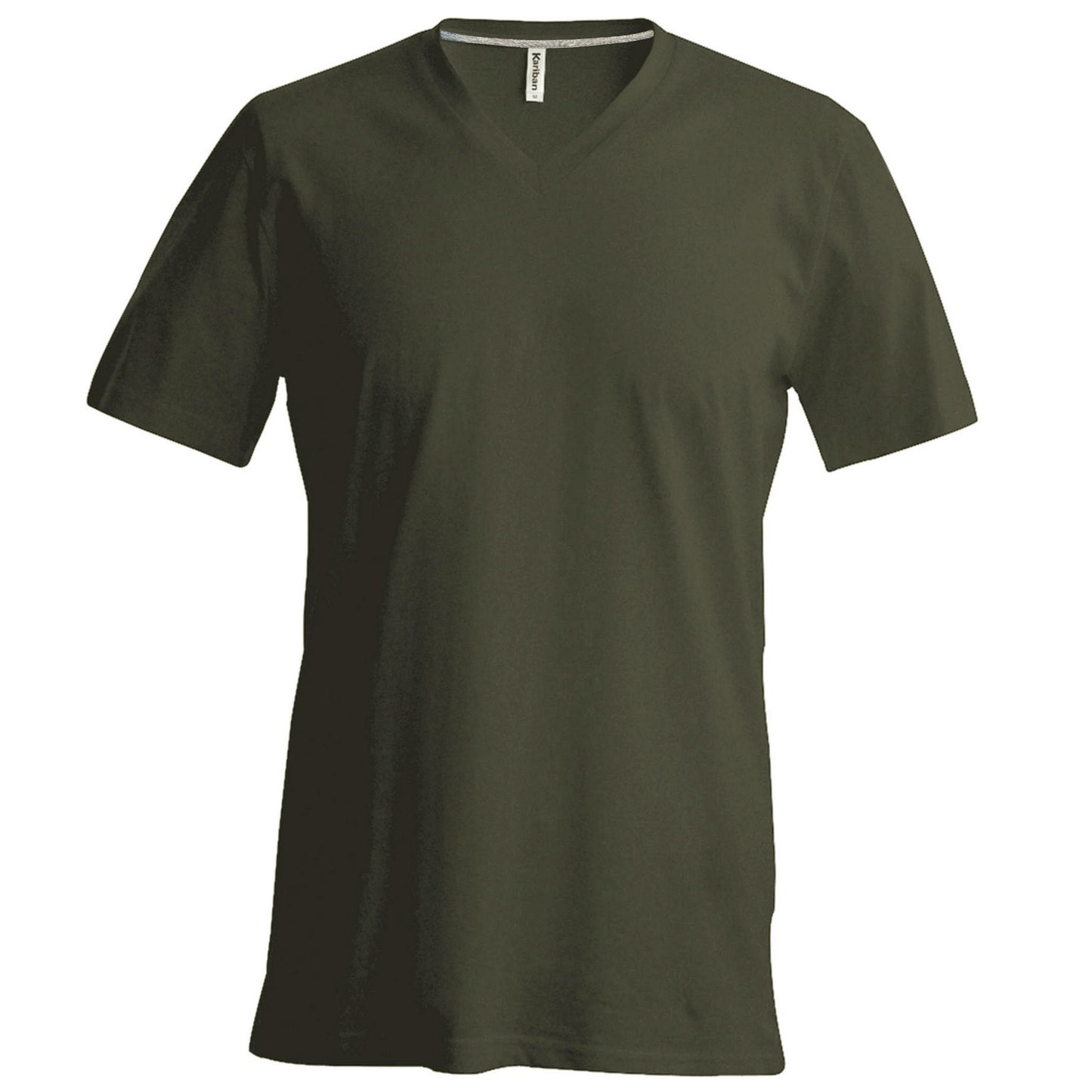 Khaki - Front - Kariban Mens Short Sleeve V Neck Slim Fit T-Shirt