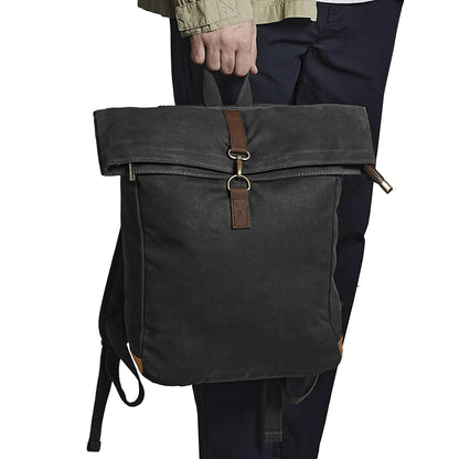 Black - Back - Quadra Heritage Waxed Canvas Leather Accent Backpack