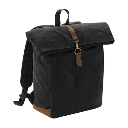 Black - Front - Quadra Heritage Waxed Canvas Leather Accent Backpack