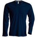 Navy - Front - Kariban Mens Slim Fit Long Sleeve V Neck T-Shirt