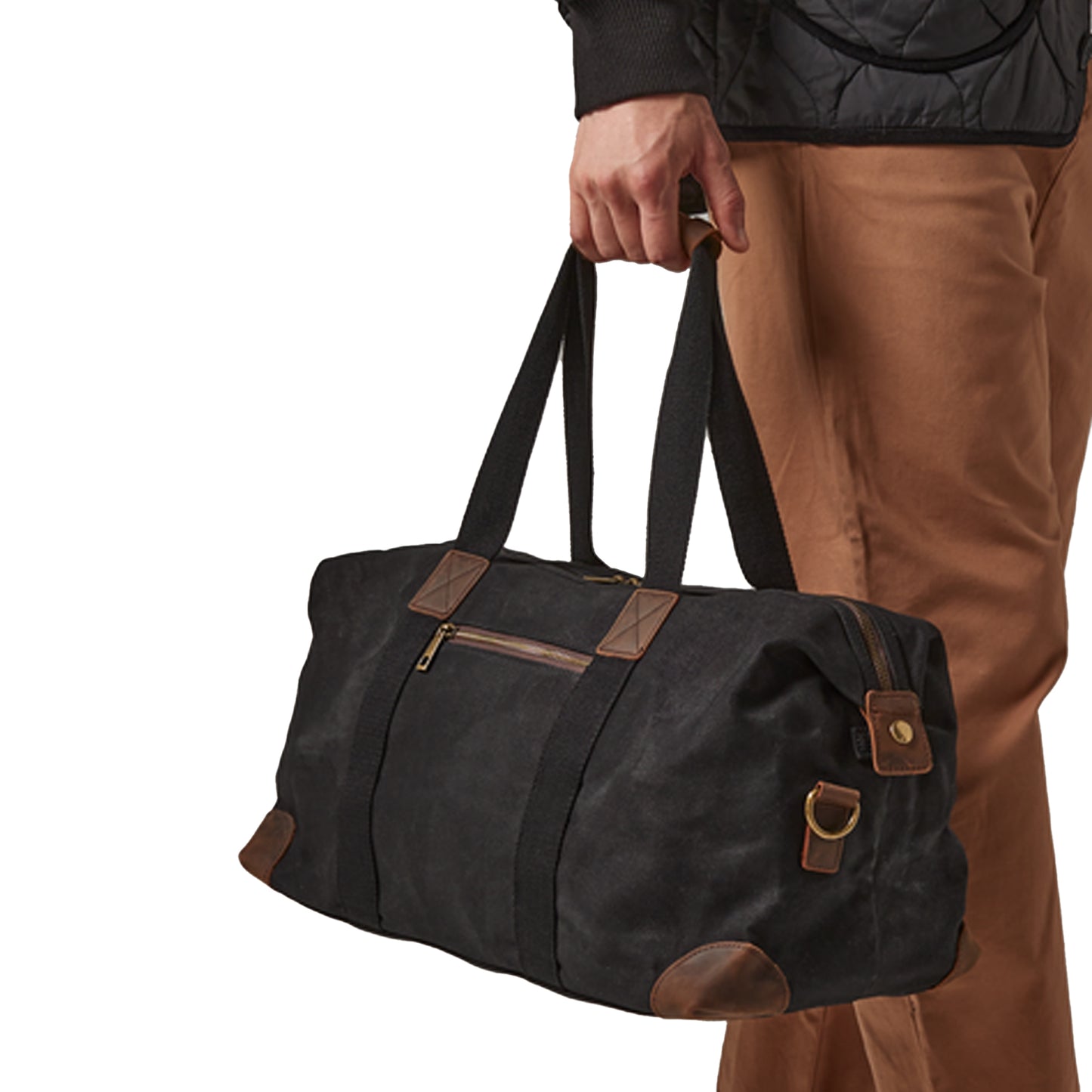 Black - Back - Quadra Heritage Leather Accented Waxed Canvas Holdall