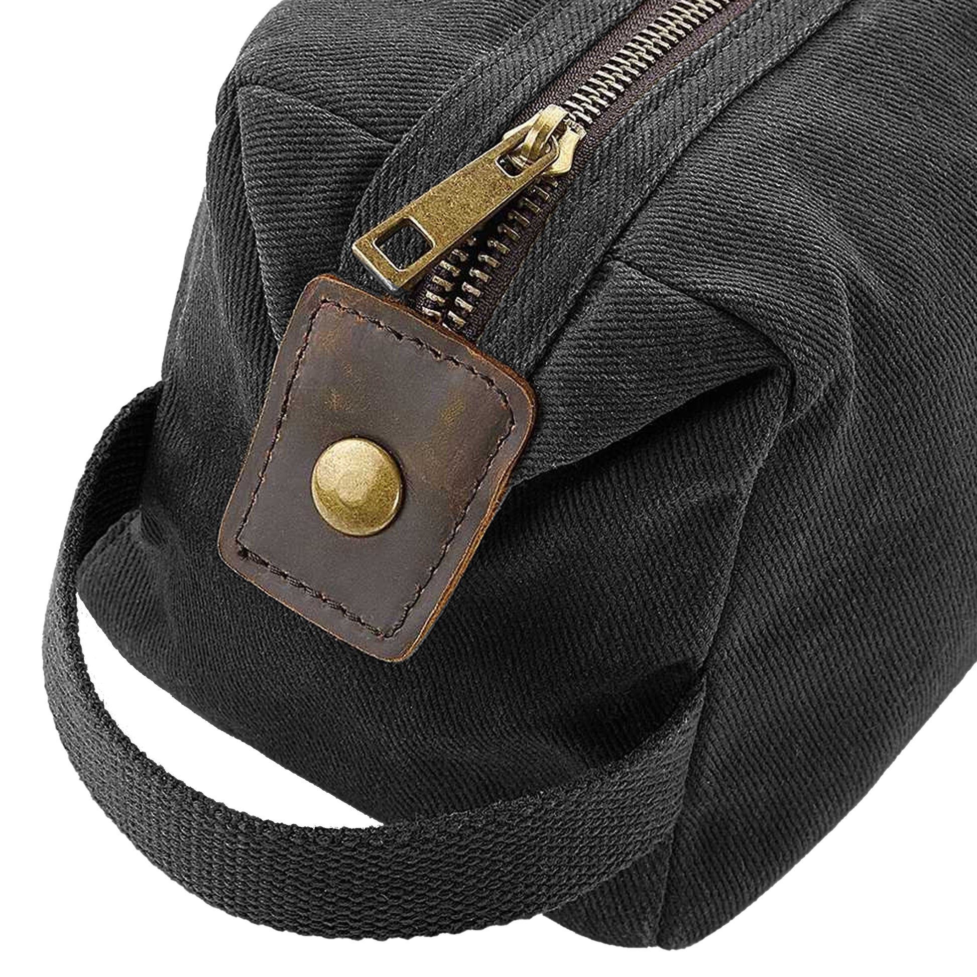 Black - Back - Quadra Heritage Leather Accented Waxed Canvas Wash Bag