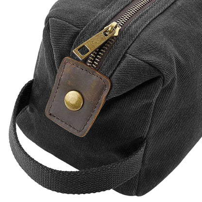 Black - Back - Quadra Heritage Leather Accented Waxed Canvas Wash Bag