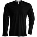 Black - Front - Kariban Mens Slim Fit Long Sleeve V Neck T-Shirt