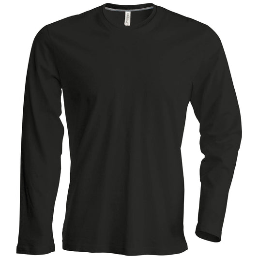 Black - Front - Kariban Mens Slim Fit Long Sleeve Crew Neck T-Shirt