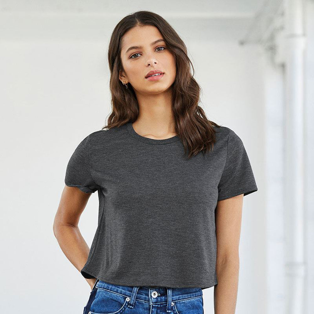 Dark Grey Heather - Back - Bella + Canvas Womens Flowy Cropped Tee