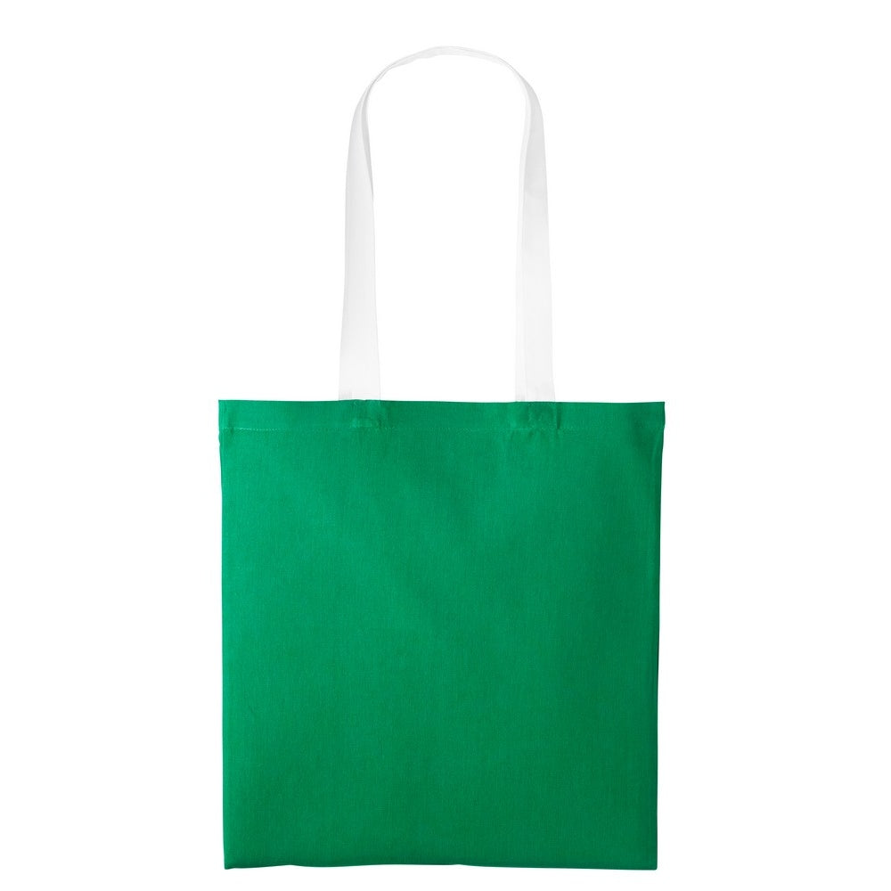 Kelly Green-White - Front - Nutshell Varsity Cotton Shopper Long Handle Tote