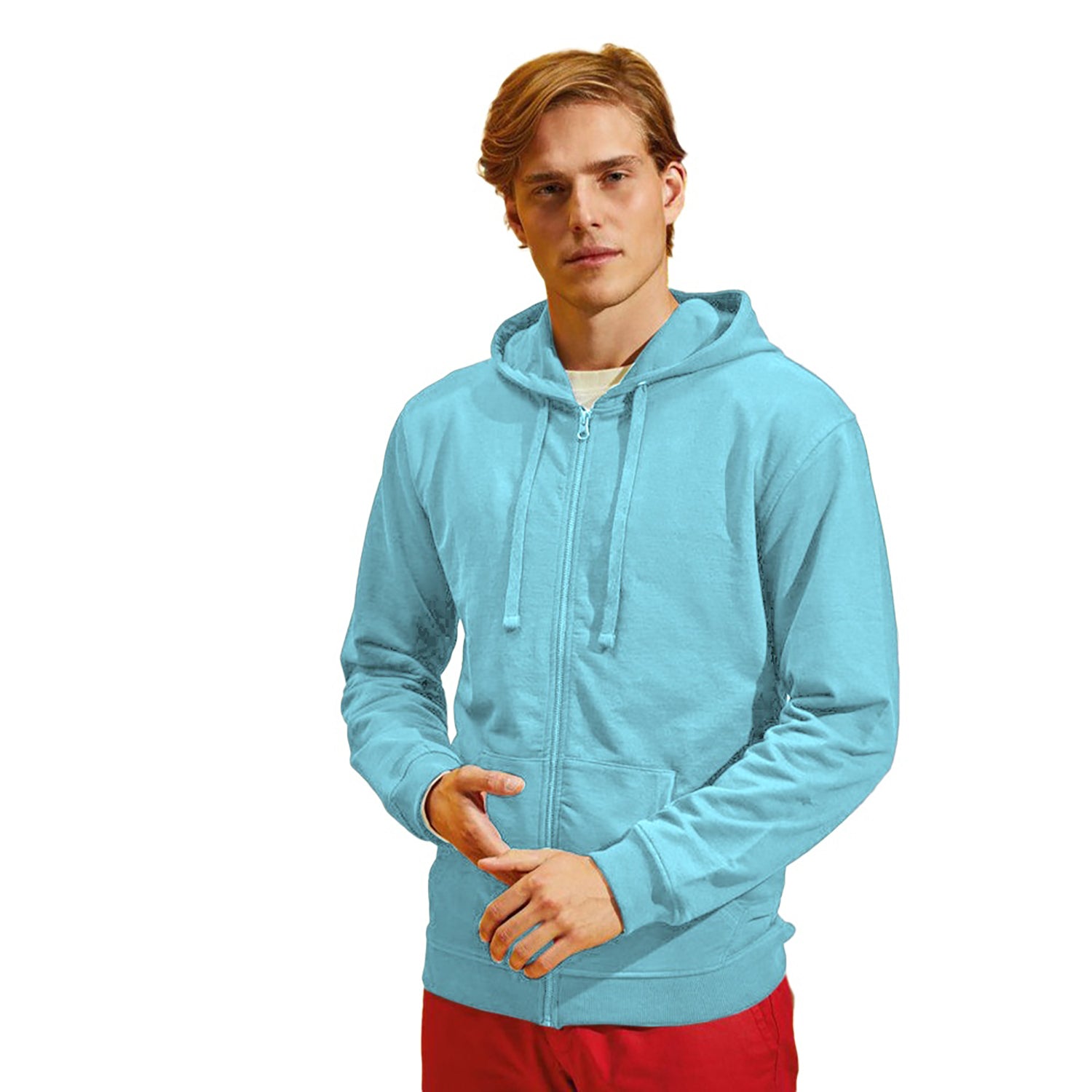 Bright Ocean - Back - Asquith & Fox Mens Coastal Vintage Wash Loop Back Zip Through Hoodie