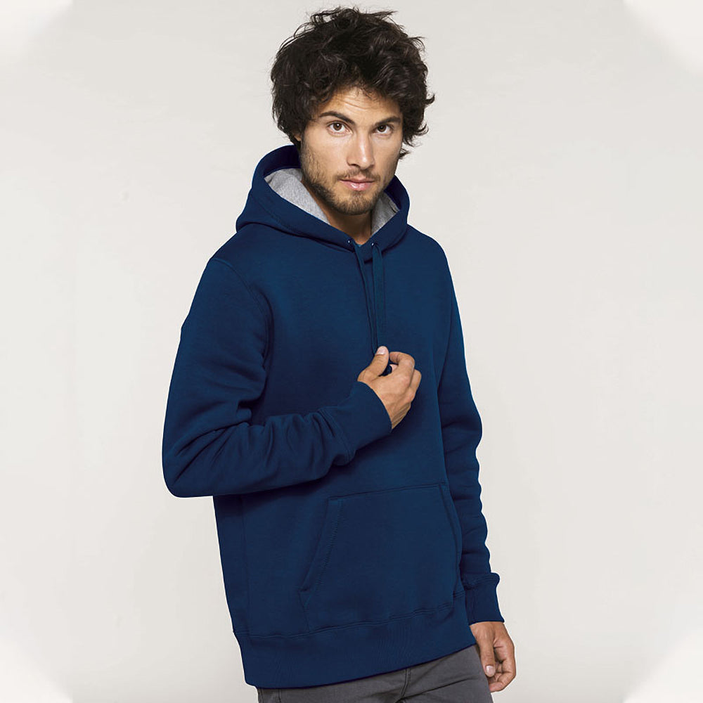 Navy - Back - Kariban Mens Heavy Contrast Hooded Sweatshirt - Hoodie