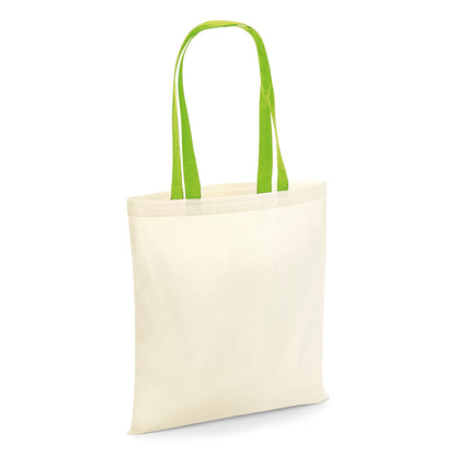 Natural-Lime Green - Back - Westford Mill Contrast Handle Bag For Life