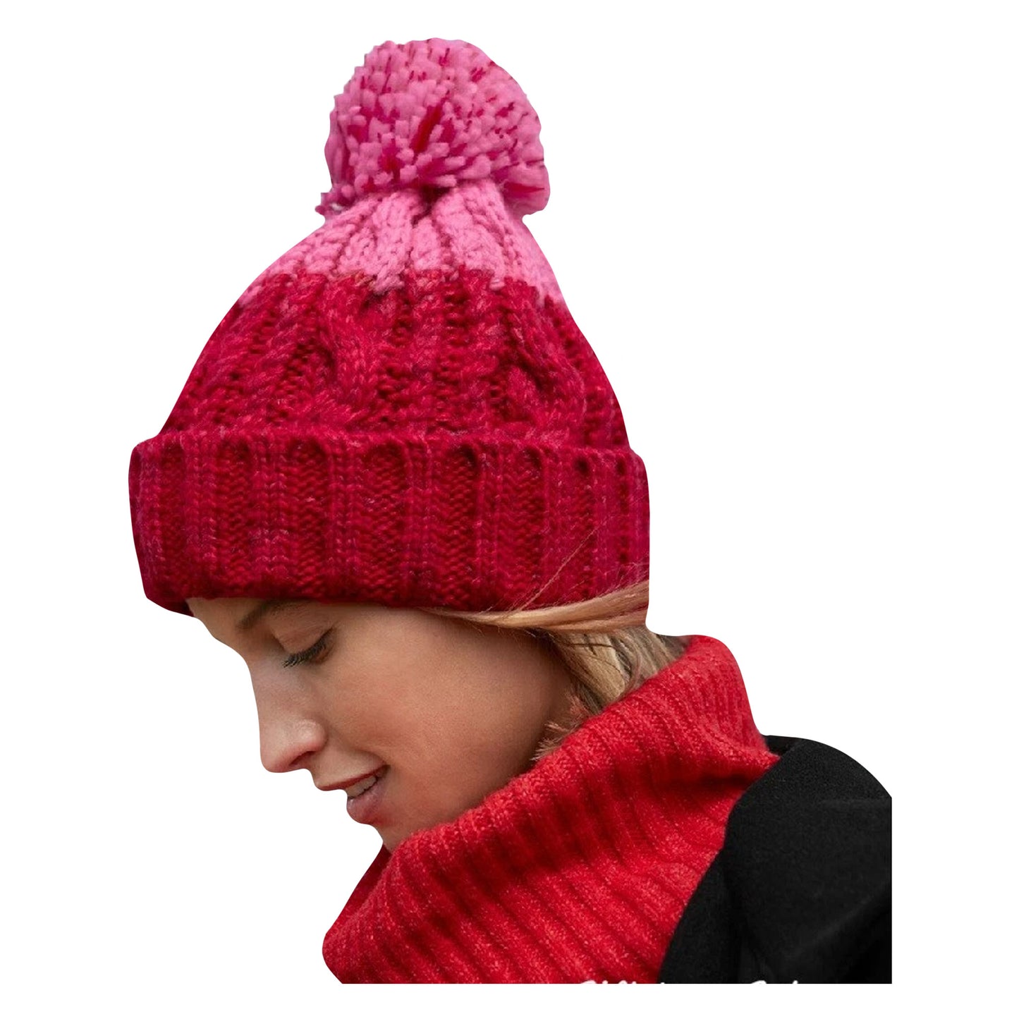 Classic Red-True Pink - Back - Beechfield Unisex Adults Apres Cuffed Beanie