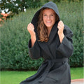 Black - Side - A&R Towels Womens-Ladies Waffle Hooded Bathrobe