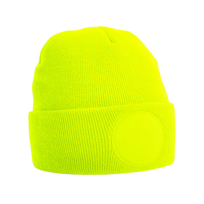 Fluorescent Yellow - Front - Beechfield Unisex Circular Patch Cuffed Beanie